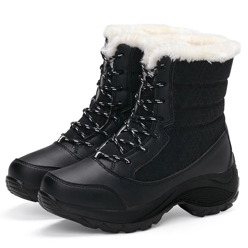 Krohn-e | Schneestiefel – Mitten-Wade – Kunstfell Gefüttert – Schnürsenkel – Plattformsohle – Wasserabweisend
