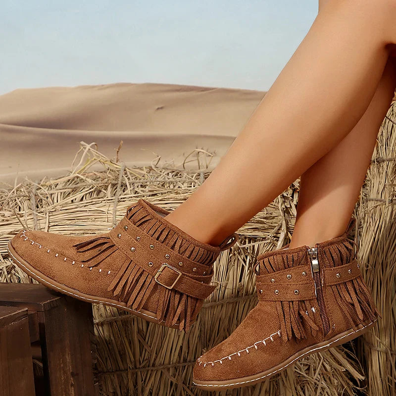 Krohn-e | Retro Kunstwildleder Schnalle Cowboy Stiefeletten