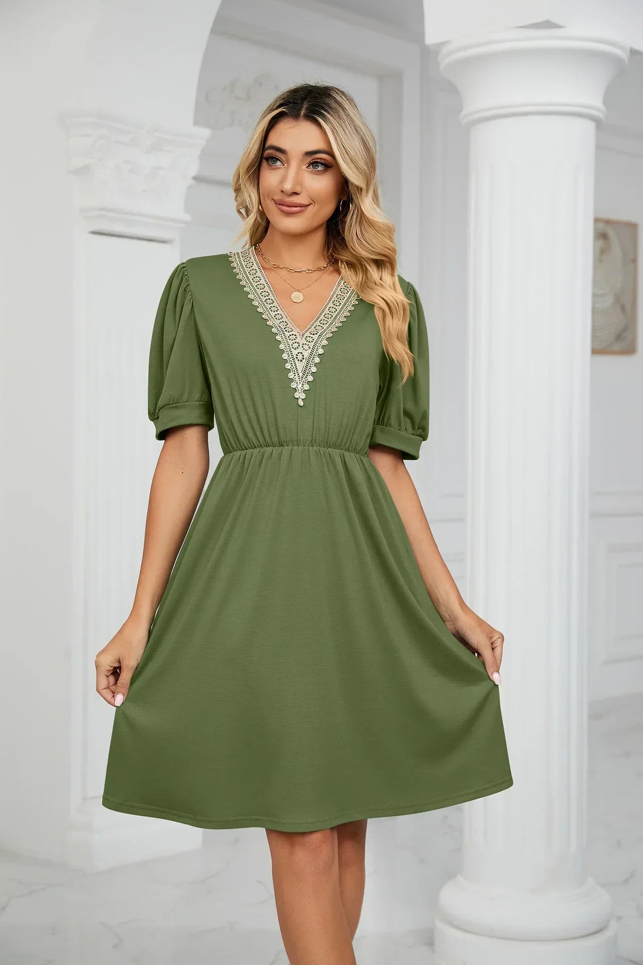 Madison® Elegantes Spitze-Patchwork-Kleid für Frühling/Sommer