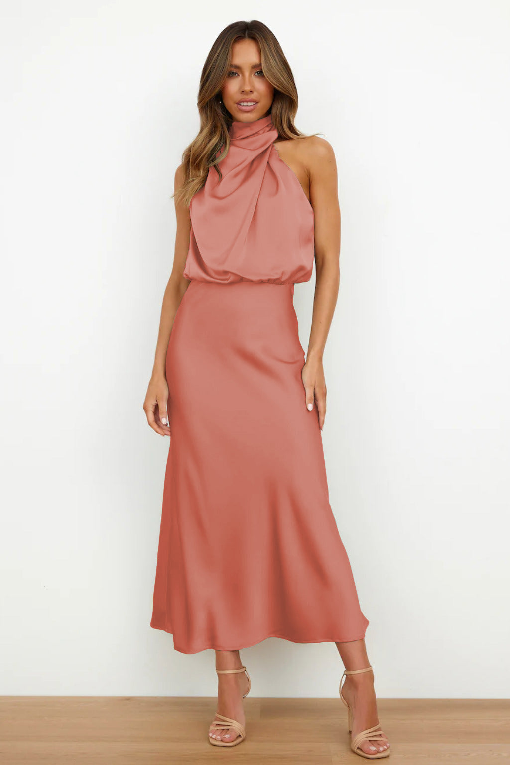 KROHN-E Damen Abendkleid Neckholder Satin A-Linie Elegant