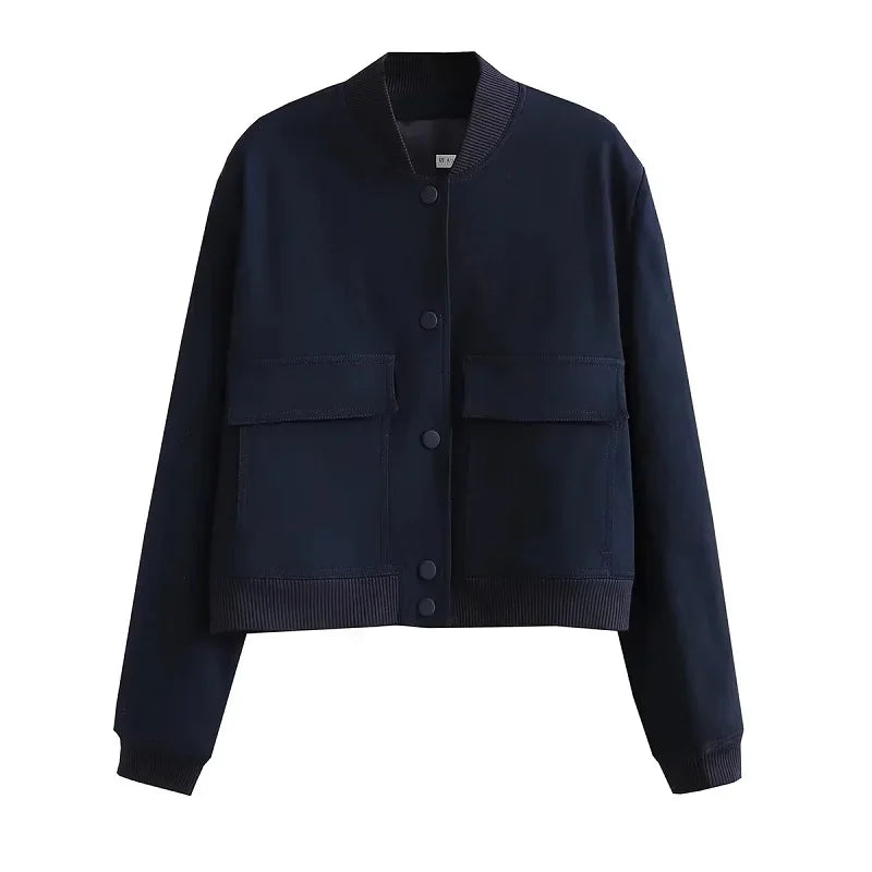Avelena: Weiße Damen-Bomberjacke mit Knöpfen für Herbst/Winter