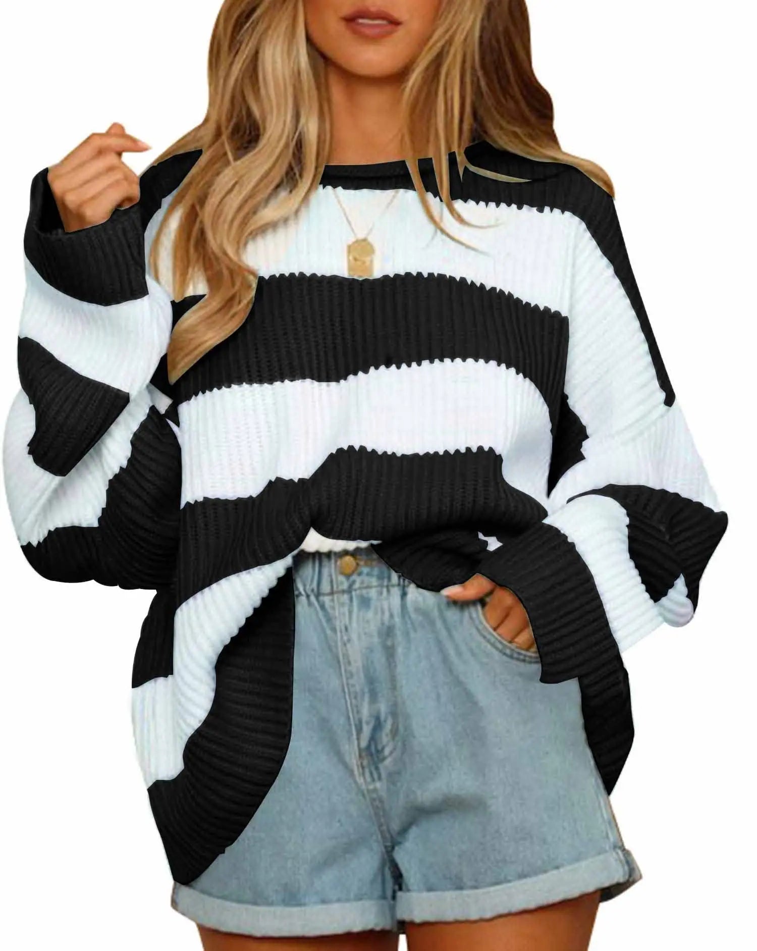 Krohn-e | Sweater - Oversized Gestreifter Strickpullover