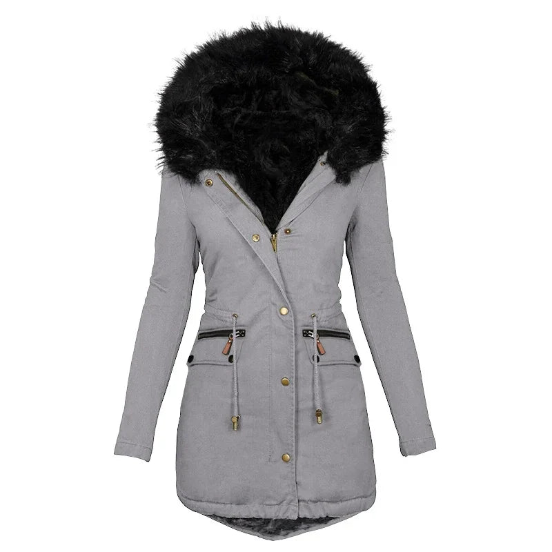 Krohn-e | Flauschige Kapuzenwinterjacke mit Fellkragen