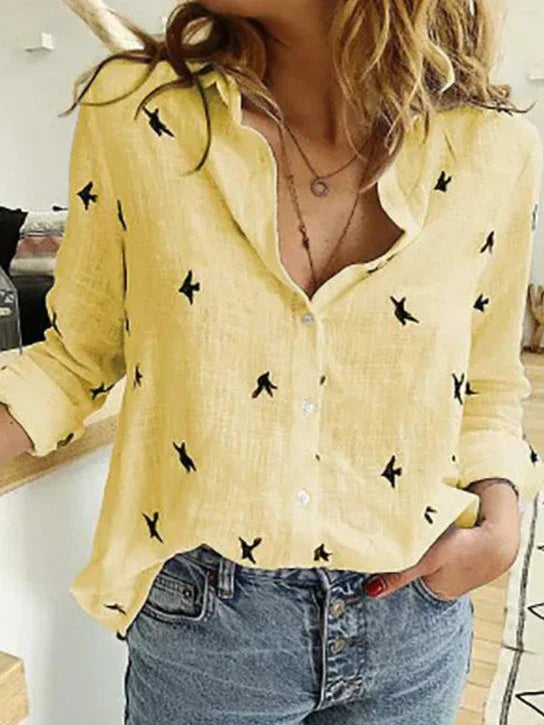 Stilvolles, lässiges Damen-Baumwoll-Leinen Langarmshirt von Fudus