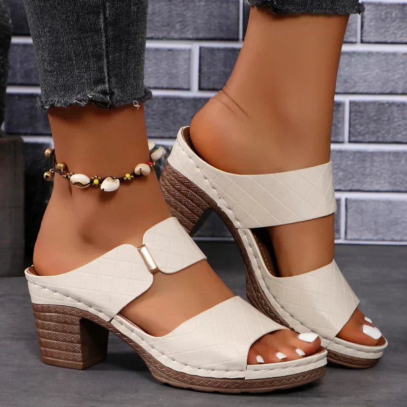 KROHN-E Damen Block Absatz Sandalen Verstellbare Riemen Fußgewölbestütze