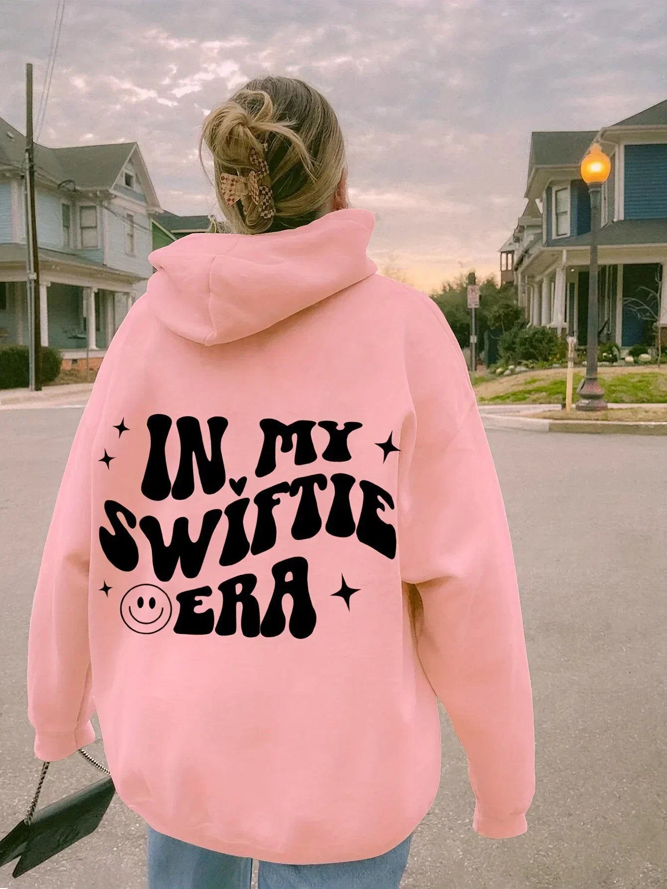 Oversize Damen Kapuzenpullover mit Buchstabenprint, Kordelzug und langen Ärmeln von Fudus