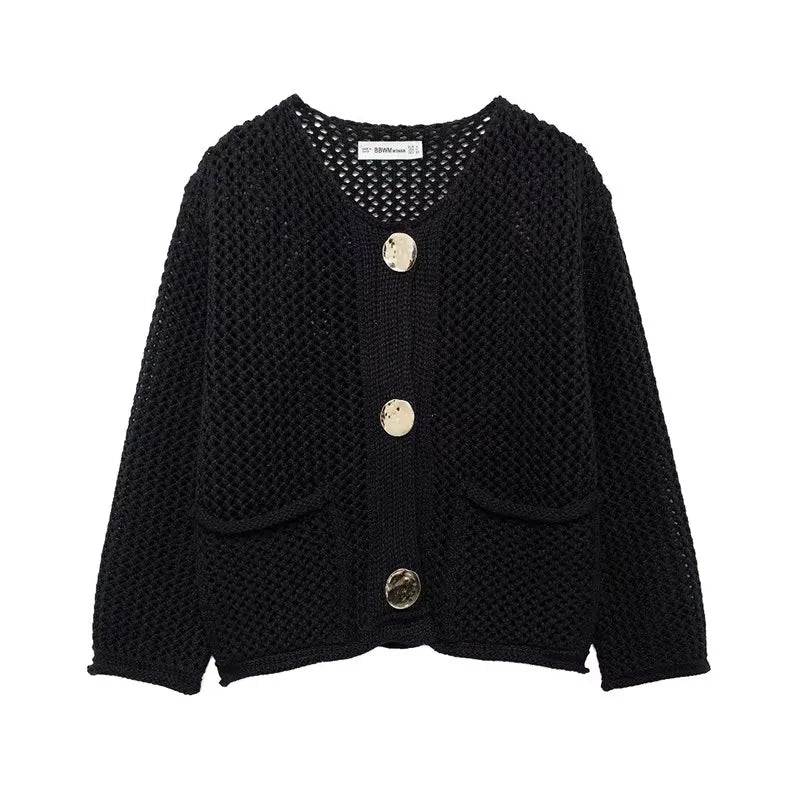 Krohn-e | Mesh Strick Strickjacke mit Fronttaschen