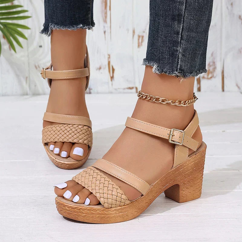 KROHN-E Damen Plateau-Sandalen Geflochten