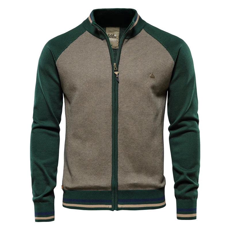 Bruno | Herren Strickjacke Reißverschluss zweifarbig Stehkragen