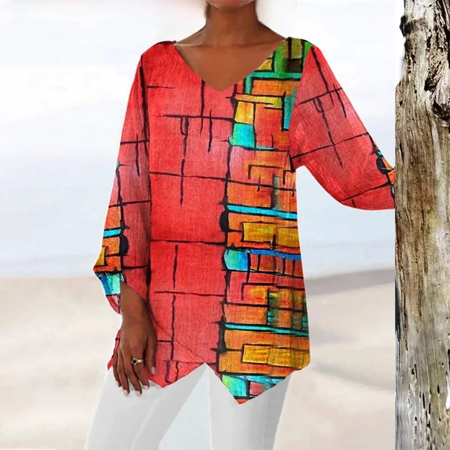 Fudus Damen-Oberteil mit V-Ausschnitt, Weinlese-Stil