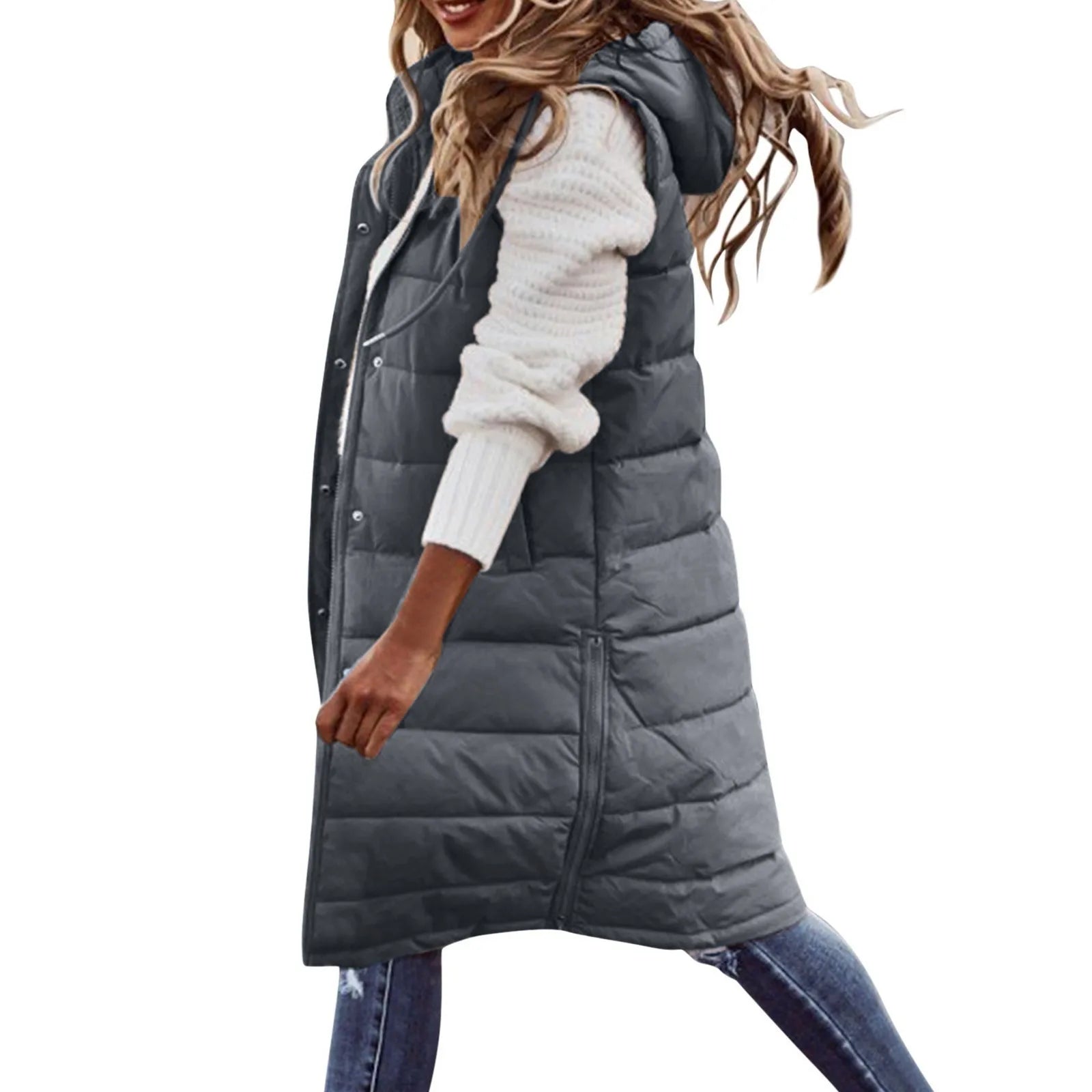 Krohn-e | Lange Pufferweste mit Kapuze Polyester Warm, Trendy