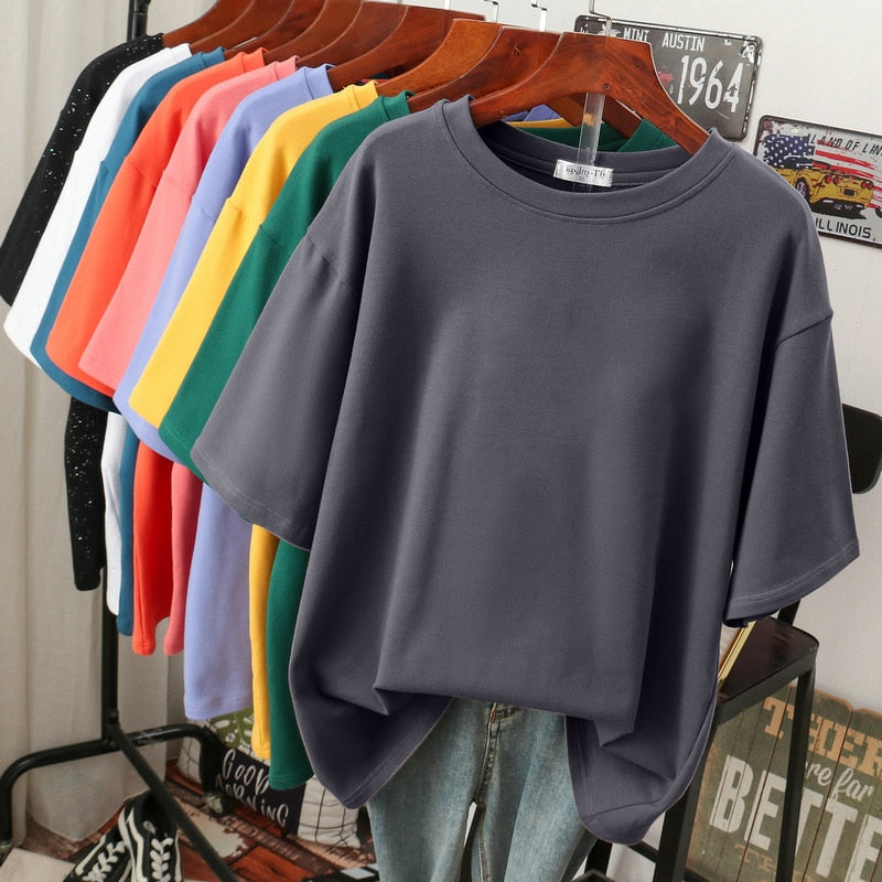 Krohn-e | Oversized Baumwoll-Basic-T-Shirt für Damen