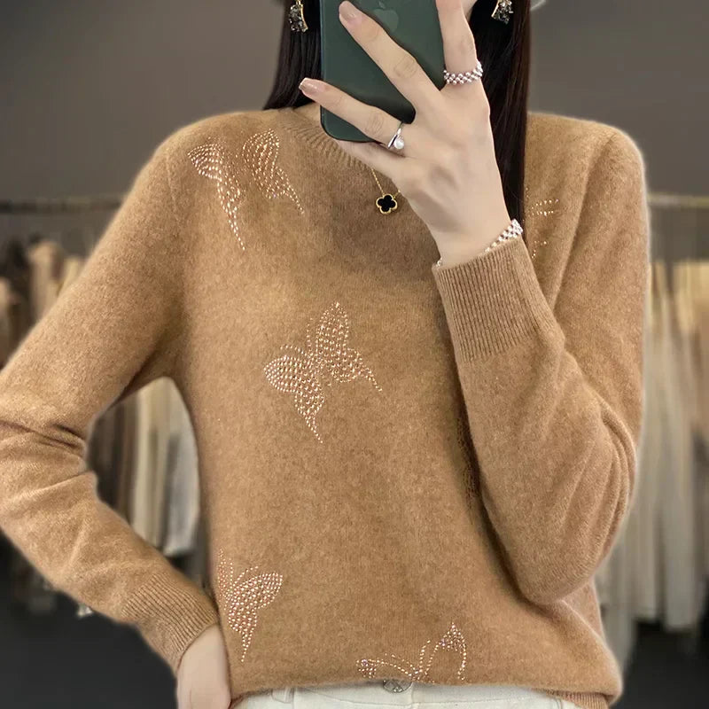 KROHN-E Damen Strickpullover Schmetterling-Design Weich