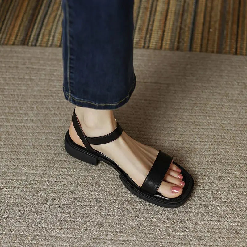 KROHN-E Damen Sandalen Blockabsatz Vegan-Leder Knöchelriemen