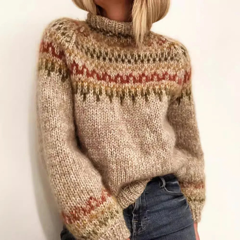 KROHN-E Damen Strickpullover Klassisch Beige Wolle