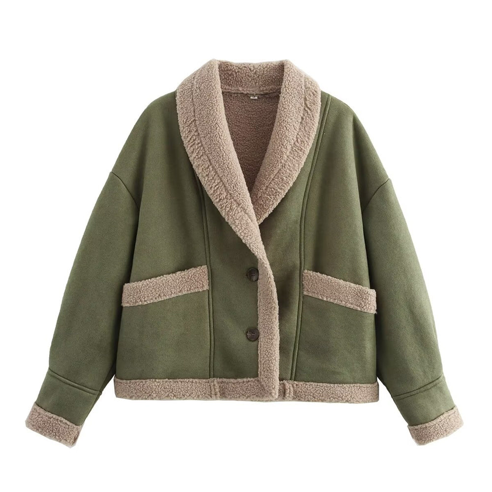 Krohn-e | Damen Winter Chic Wildlederjacke mit Taschen
