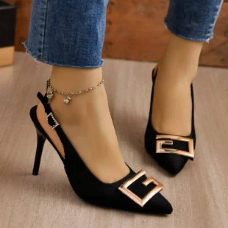 Krohn-e | Sommer Damen High Heels Sandalen High Heels Pumps Luxus Designer Mittel Niedrig Absätze Fest Slip-On Schuhe