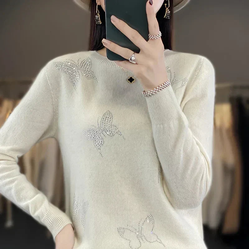 KROHN-E Damen Strickpullover Schmetterling-Design Weich