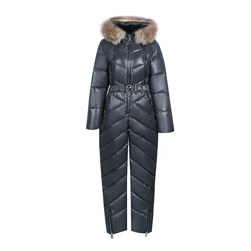 Krohn-e | Lässiger Winter Skianzug mit Pelzkragen Für Frauen