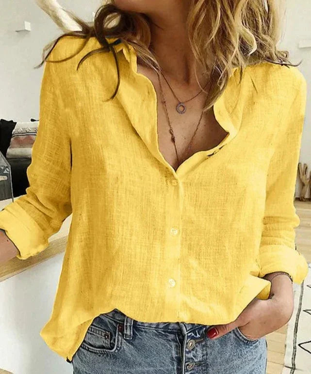 Stilvolles, lässiges Damen-Baumwoll-Leinen Langarmshirt von Fudus