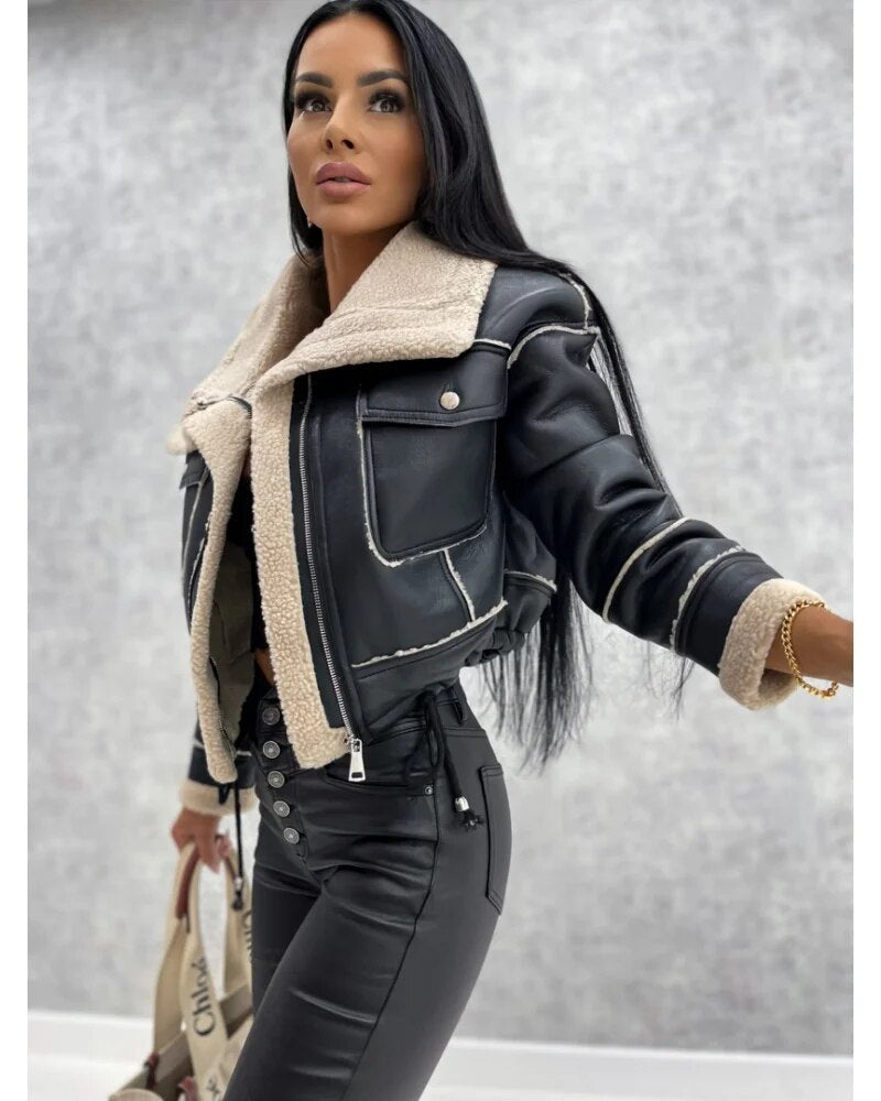 Krohn-e | Lederjacke mit Teddyfutter
