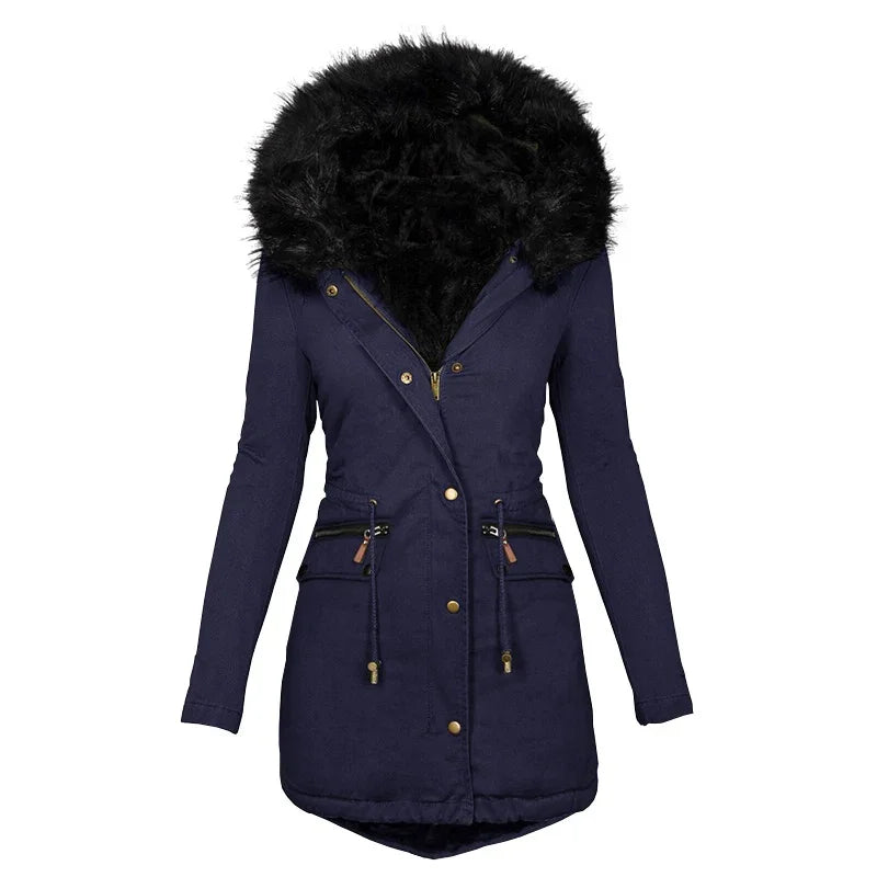 Krohn-e | Flauschige Kapuzenwinterjacke mit Fellkragen