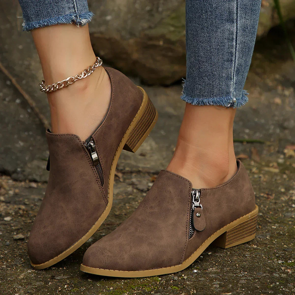 KROHN-E Damen Ankle Boots Reißverschluss Wasserdicht Robuste Sohle