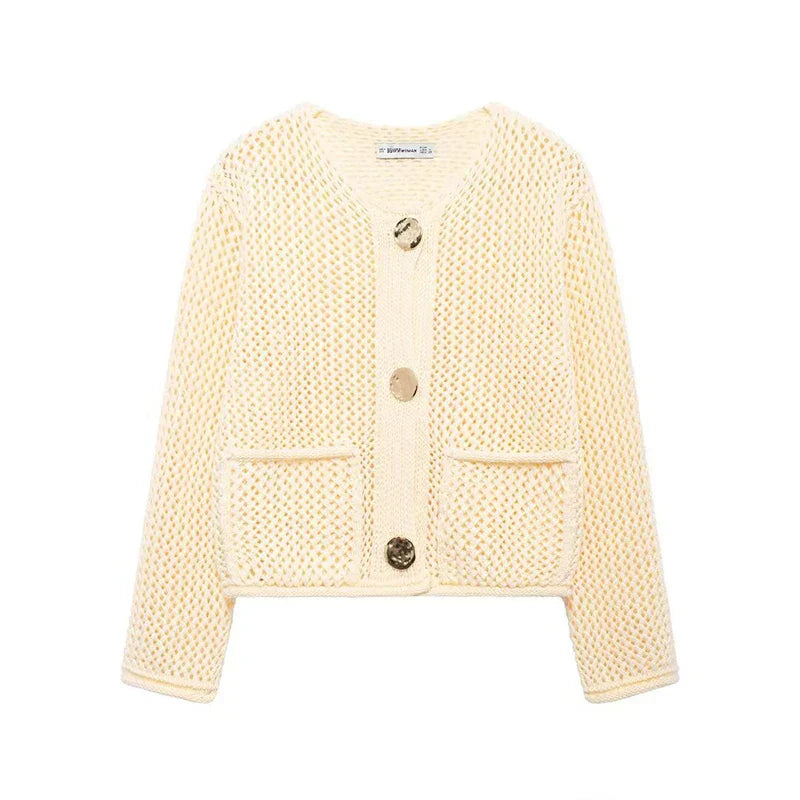 Krohn-e | Mesh Strick Strickjacke mit Fronttaschen