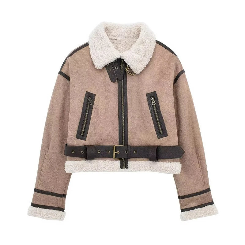 Krohn-e | Lammfelljacke - Kurzes Modell - Oversized Fit - Warme Wollfutter - Reißverschluss schließen