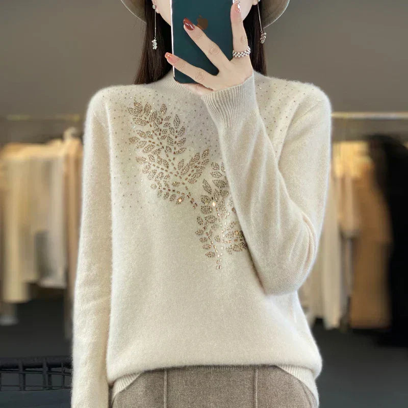 KROHN-E Damen Pullover Verziert Blatt-Design Elegant