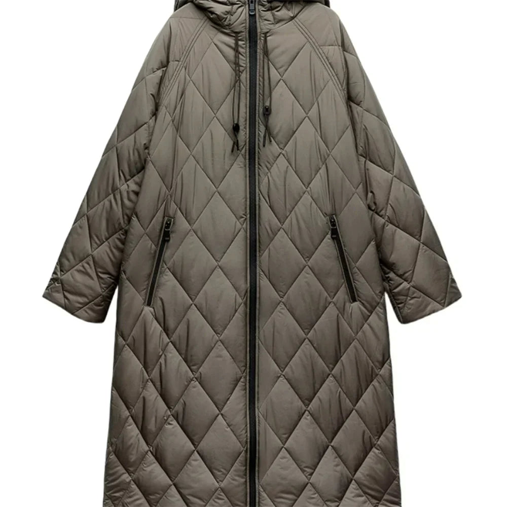 Krohn-e | Lange Steppjacke mit Verstellbarer Kapuze für Frauen Ideal für Den Winter