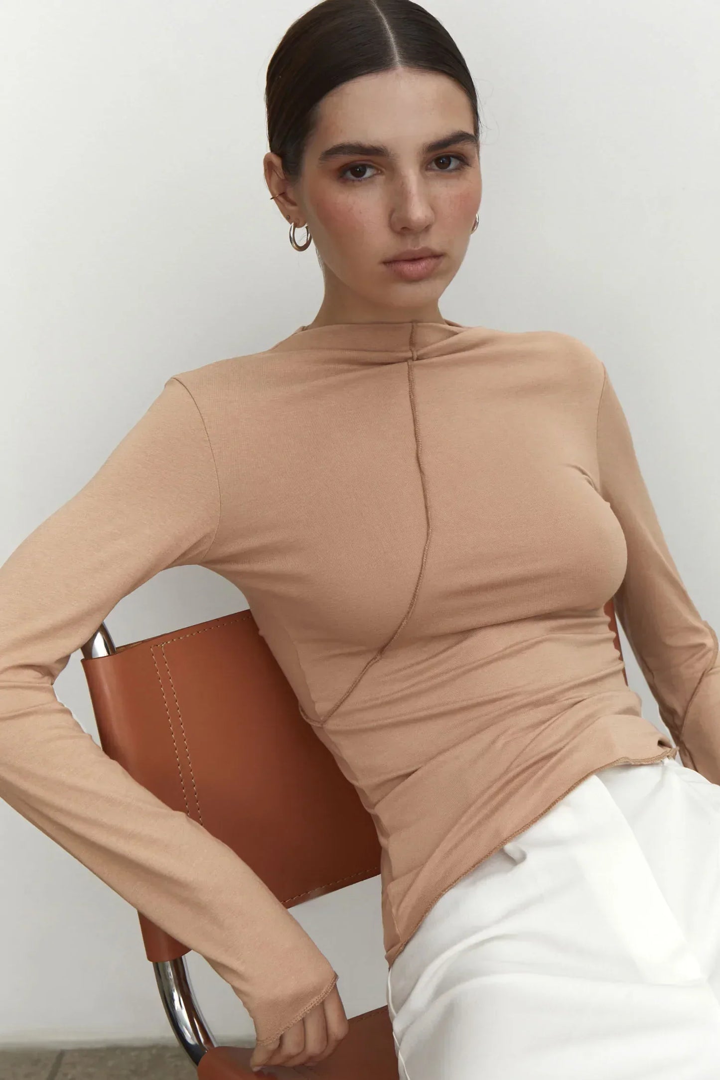 Fudus Langarmshirt: figurbetontes Halbstehhals-Shirt