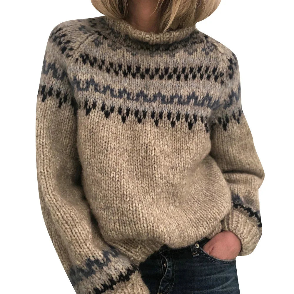 KROHN-E Damen Strickpullover Klassisch Beige Vielseitig Wolle