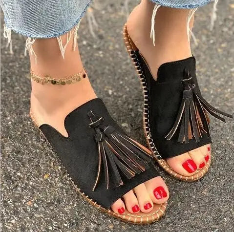 KROHN-E Damen Pantoletten Geflochten Gepolsterte Sohle Slip-On