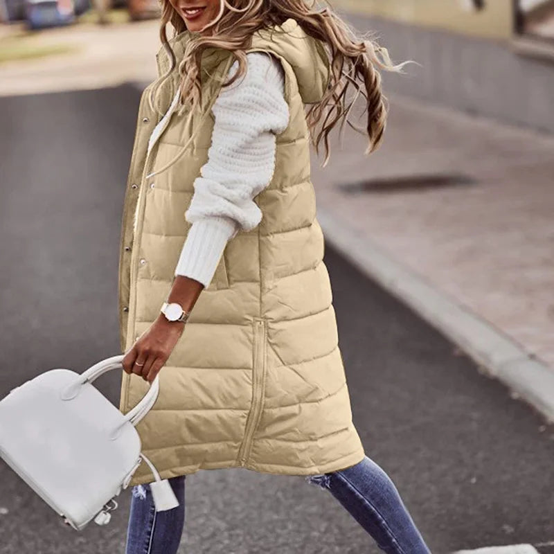 Krohn-e | Lange Pufferweste mit Kapuze Polyester Warm, Trendy
