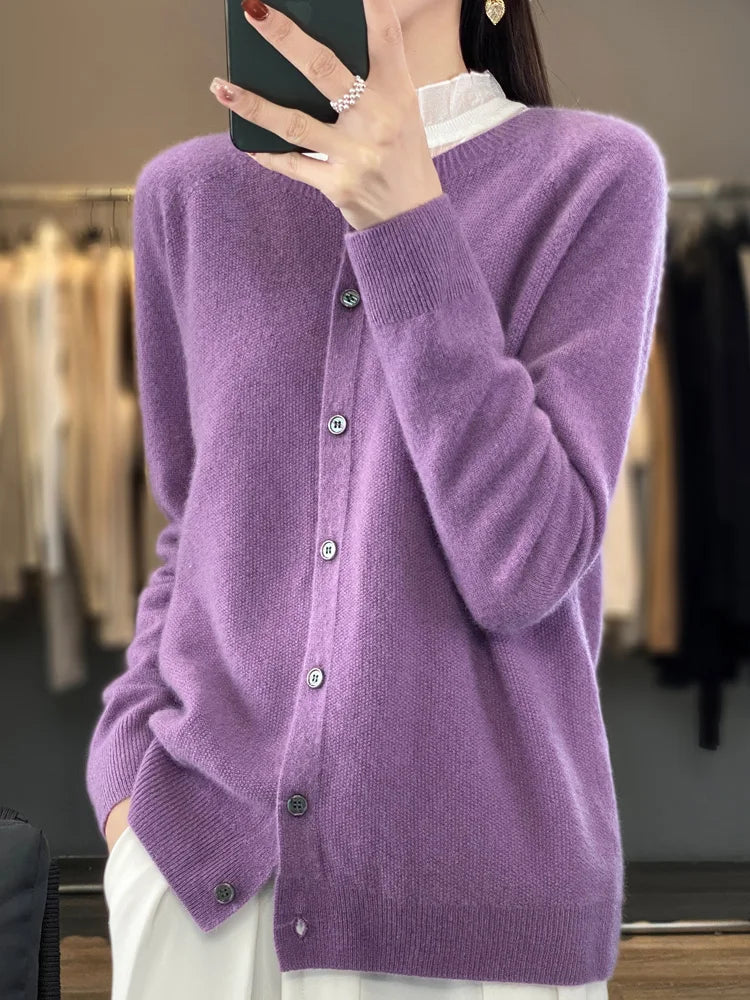 KROHN-E Damen Strickjacke Knöpfe Klassisch Vielseitig Basic