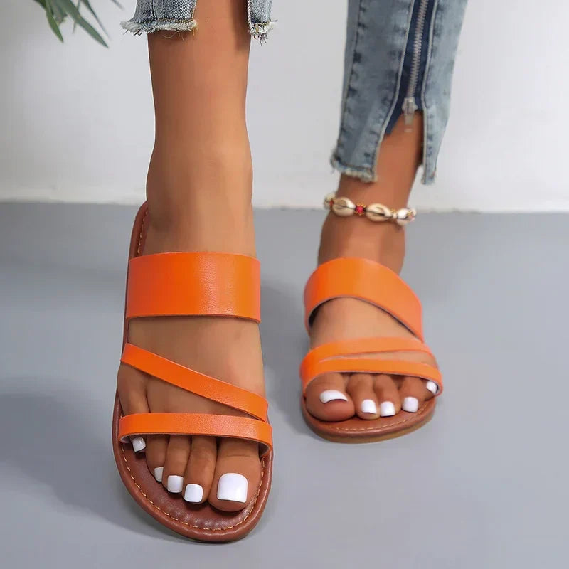 KROHN-E Damen Flache Sandalen Gepolstert Verstellbare Riemen