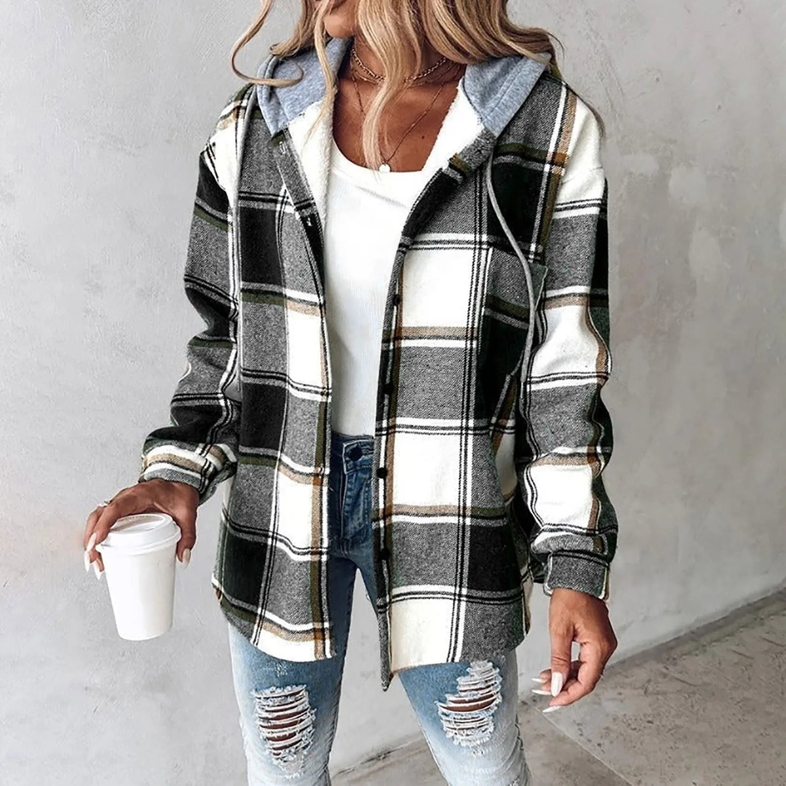 Krohn-e | Kariertes Damen Hemdjacke Mit Kapuze
