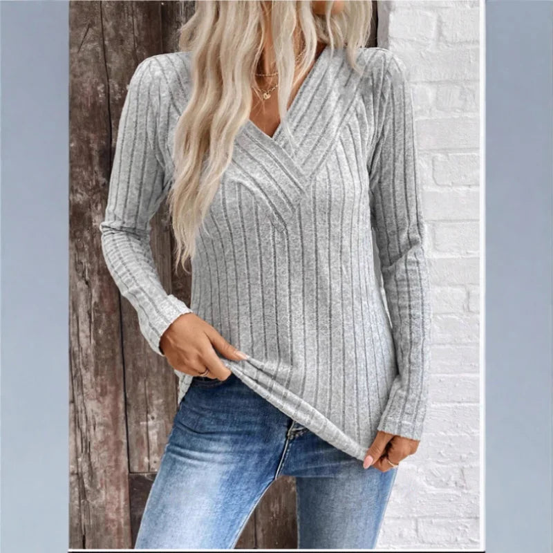 KROHN-E Damen Strickpullover Streifen Relaxed-Fit Leicht
