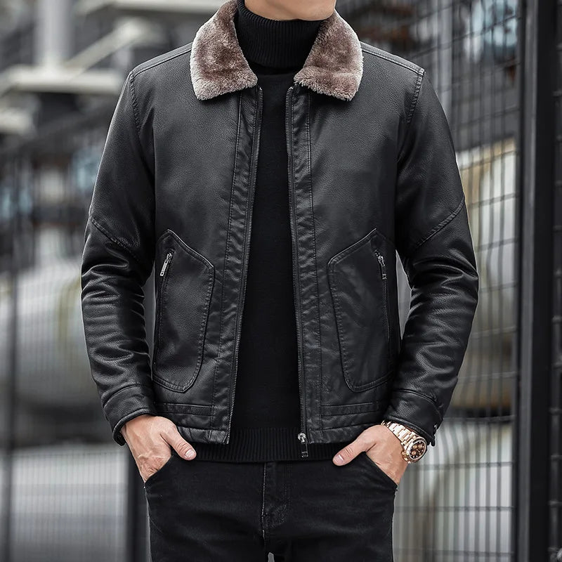 Krohn-e | Leder Herrenjacke mit Kragen