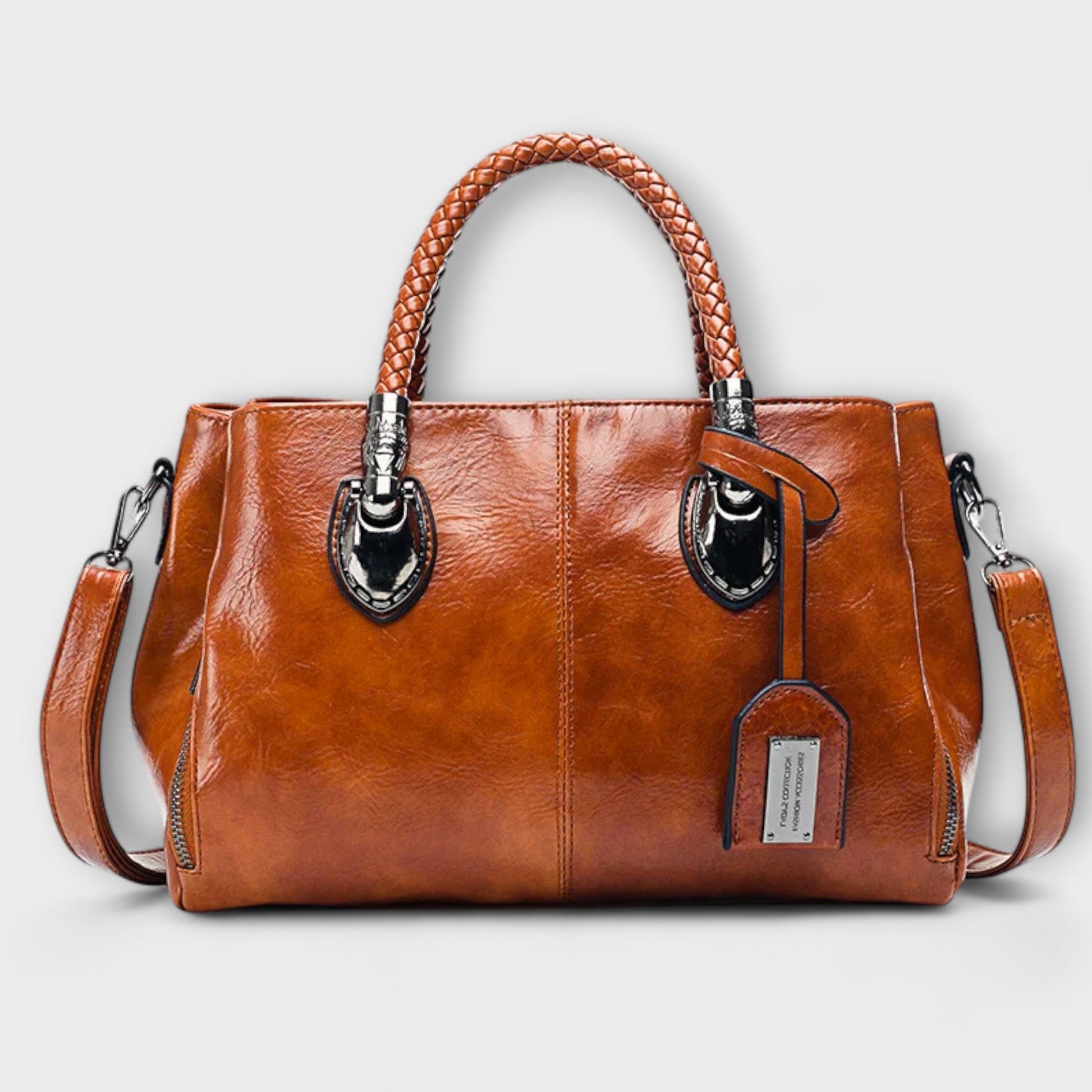 KROHN-E Damen Handtasche strukturiert geflochtene Henkel elegant