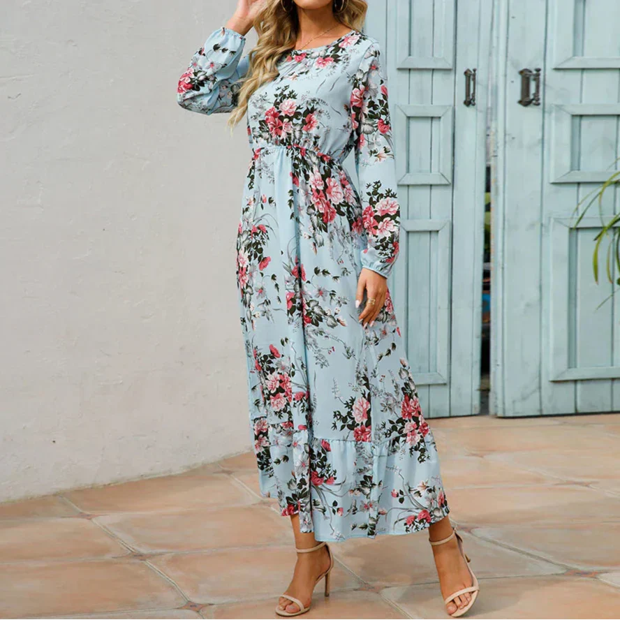 KROHN-E Damen Maxi-Kleid Blumenmuster Verstellbare Träger Sommerkleid Fließend