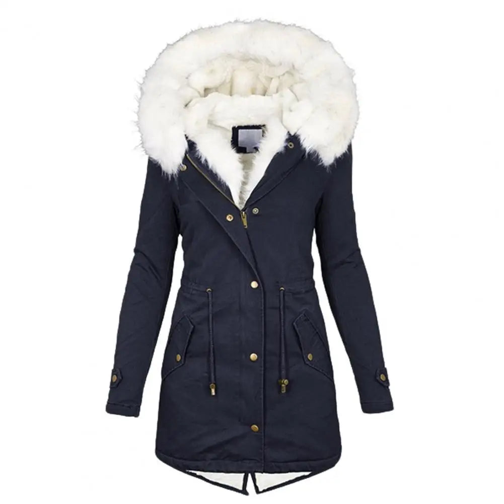 Krohn-e | Parka Mantel - Lange Länge - Kunstfellkapuze - Warm Gepolstert - Reißverschlussverschluss