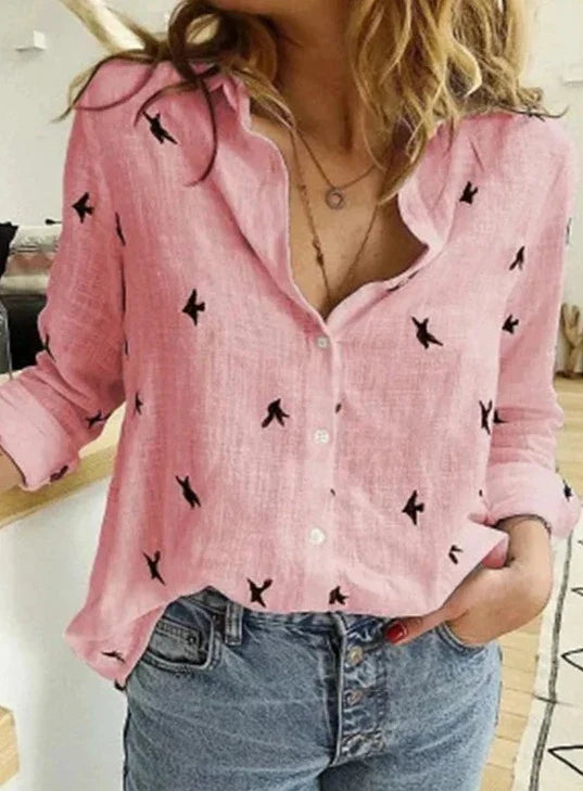 Stilvolles, lässiges Damen-Baumwoll-Leinen Langarmshirt von Fudus