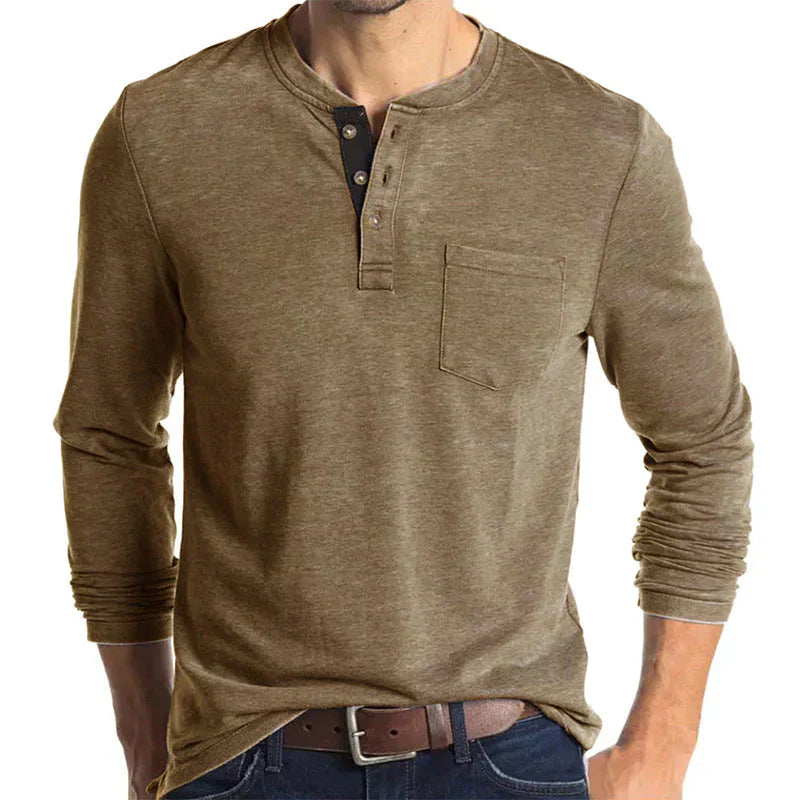 Fudus Lässiges Henley Langarmshirt mit Seitentasche
