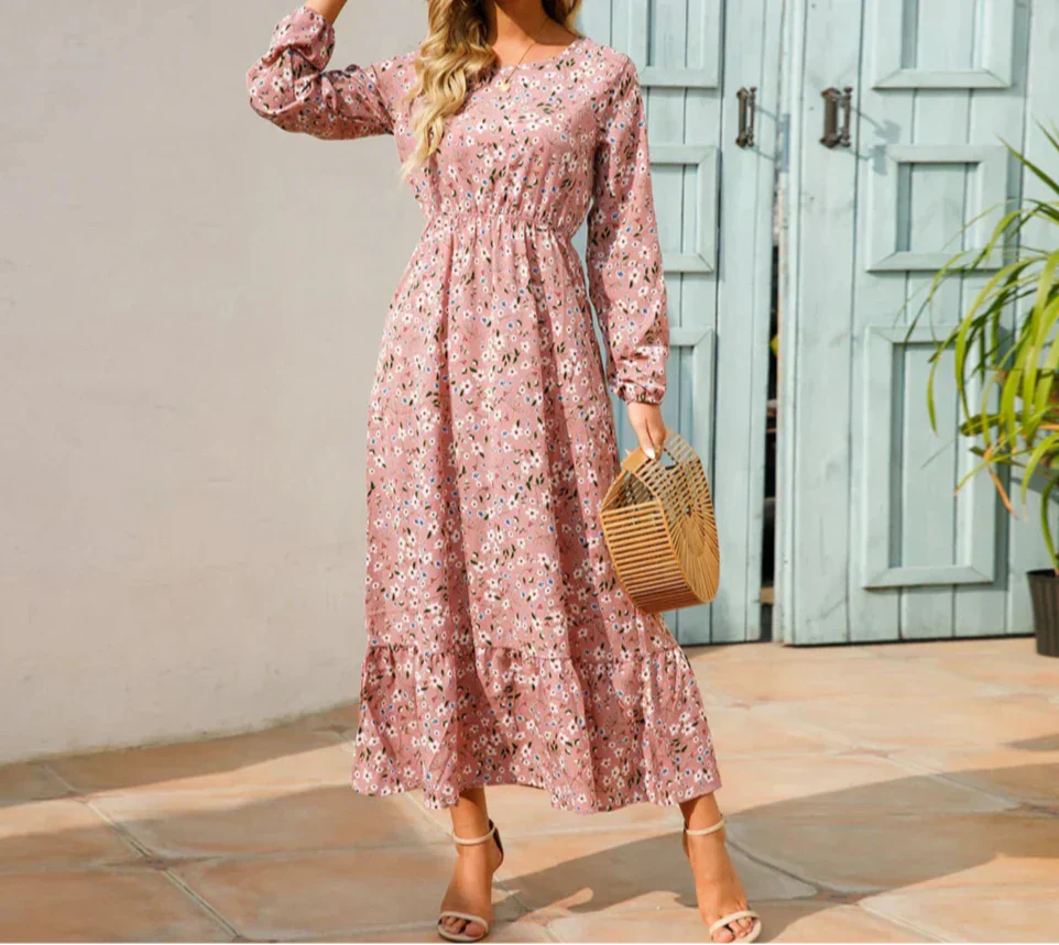 KROHN-E Damen Maxi-Kleid Blumenmuster Fließend Verstellbare Träger