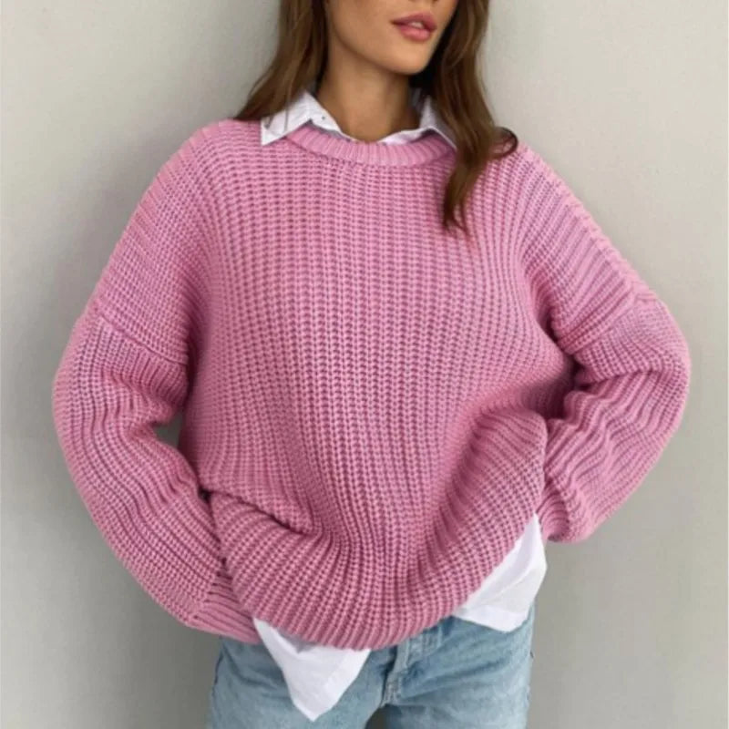 KROHN-E Damen Pullover Weich Entspannte Passform Strick