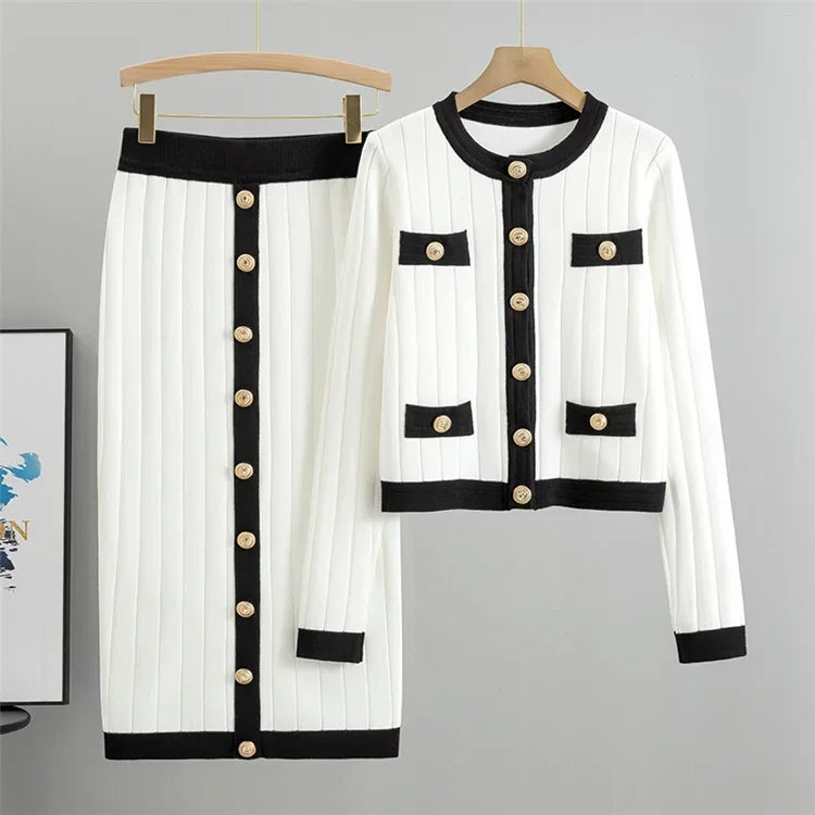 Avelena Vintage Strickset mit goldenen Knöpfen