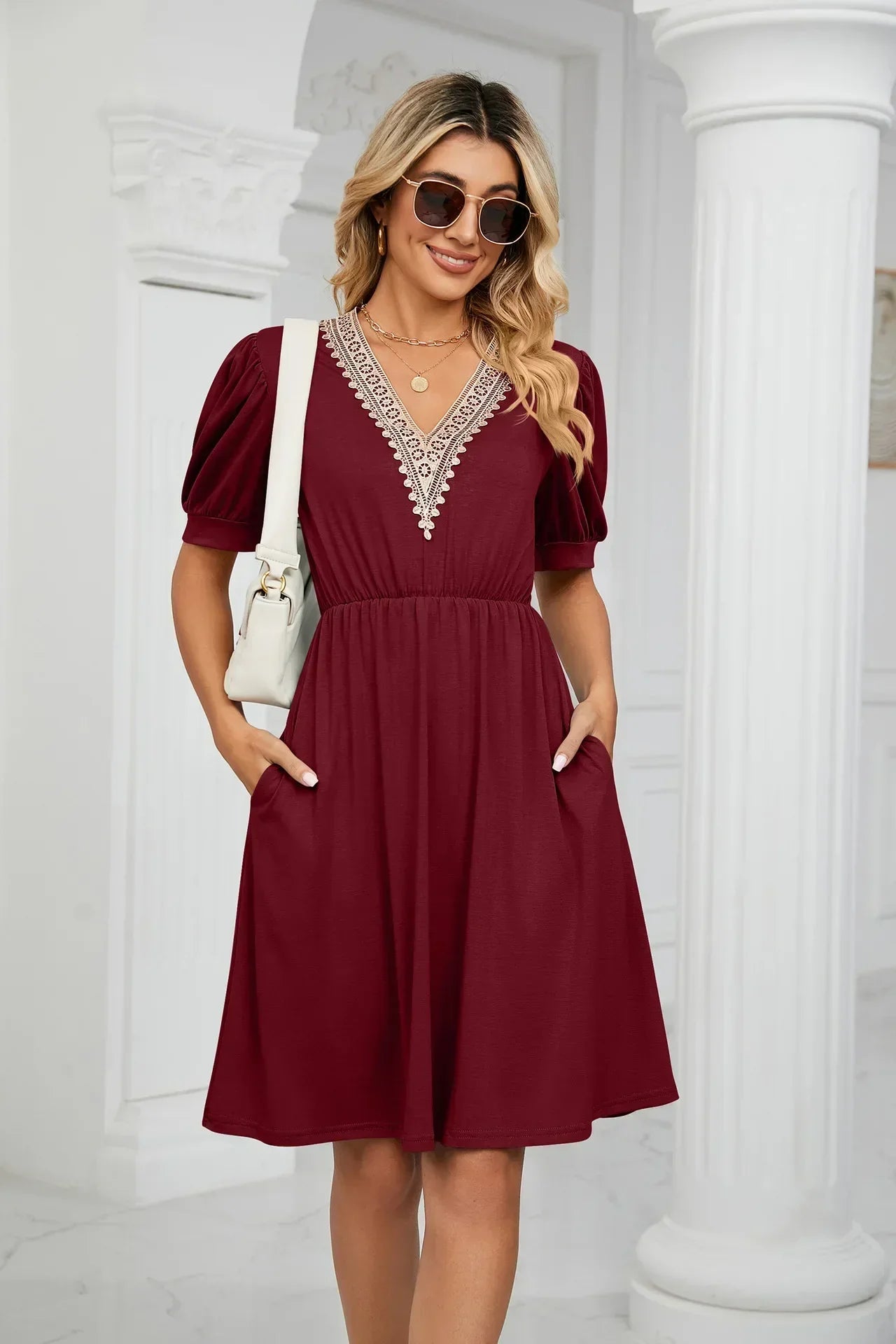 Madison® Elegantes Spitze-Patchwork-Kleid für Frühling/Sommer