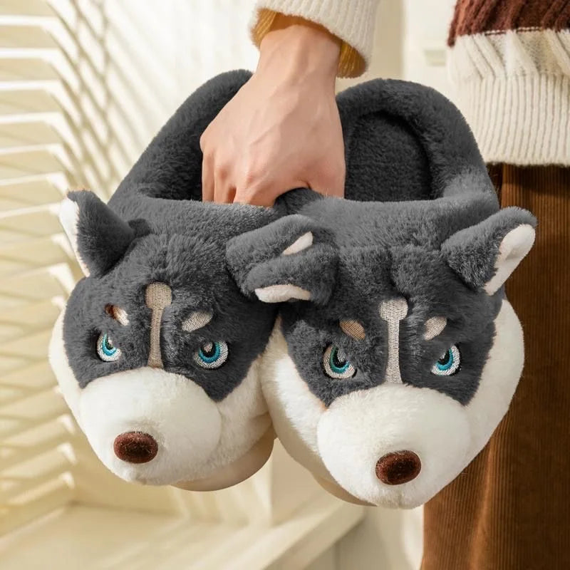 Krohn-e | Weiche Damenschuhe Niedliche Husky Hausschuhe für Zuhause